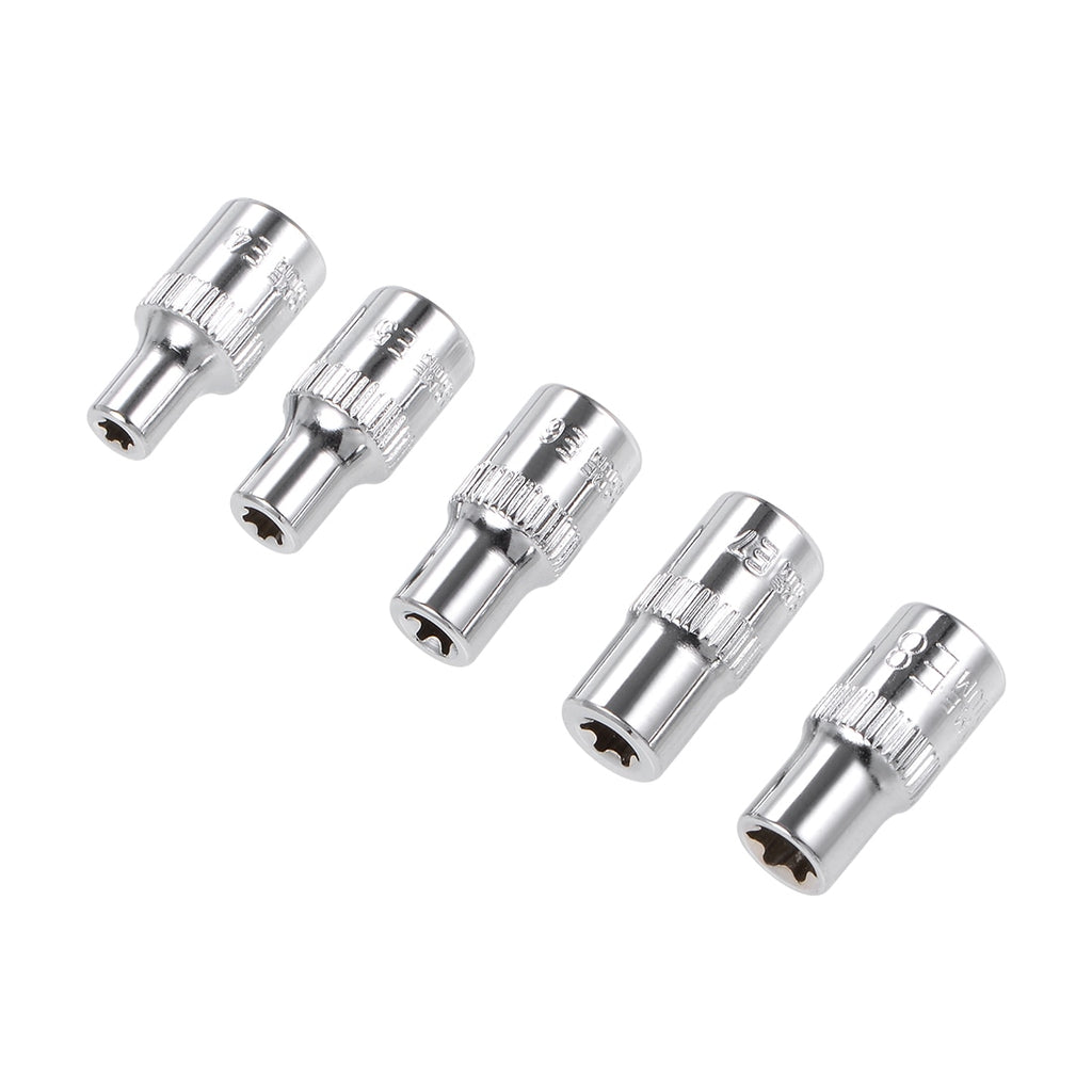 uxcell 1/4-Inch Drive External Torx Shallow Socket Set E4 E5 E6 E7 E8 Cr-V Steel to DIY Hand-making Automotive Repairs 5Pcs